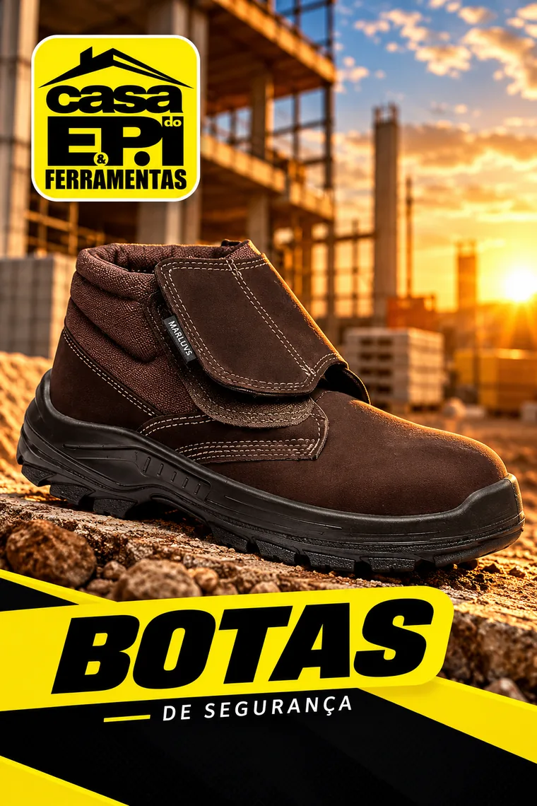 Bota de segurança marrom para soldador com aba de proteção sobre o cadarço