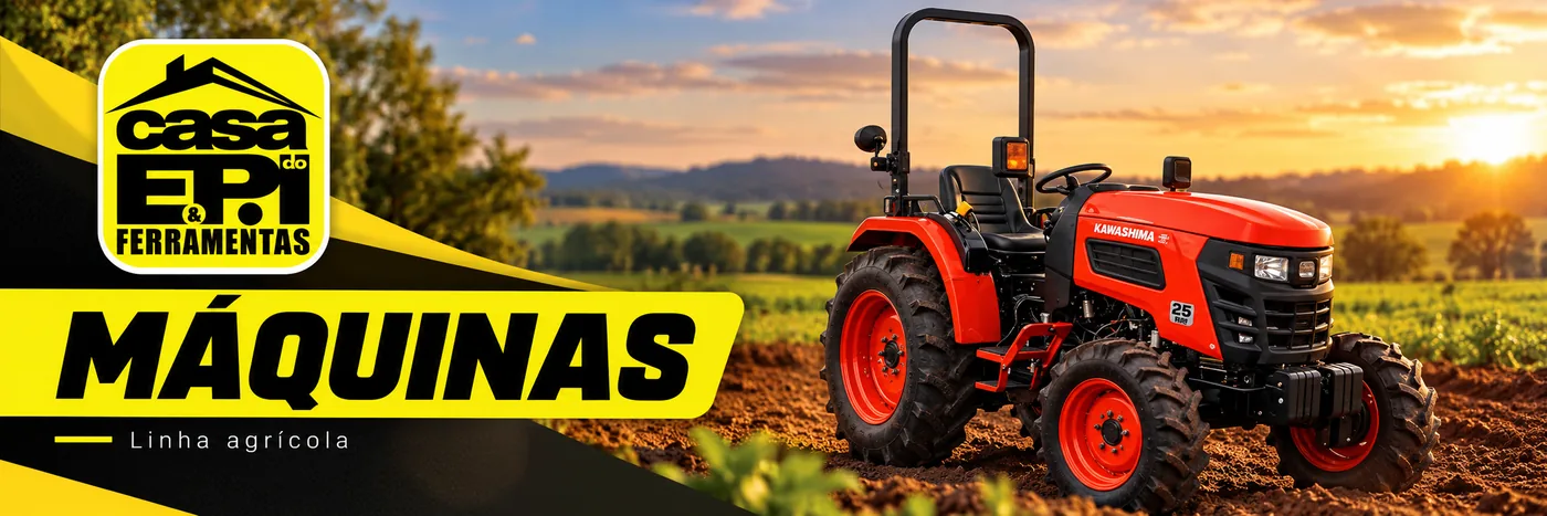Banner da linha agrícola com trator compacto com arco de proteção em solo arado