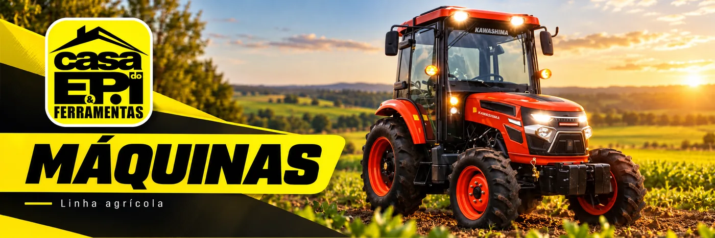 Banner da linha agrícola com trator compacto de cabine fechada no campo